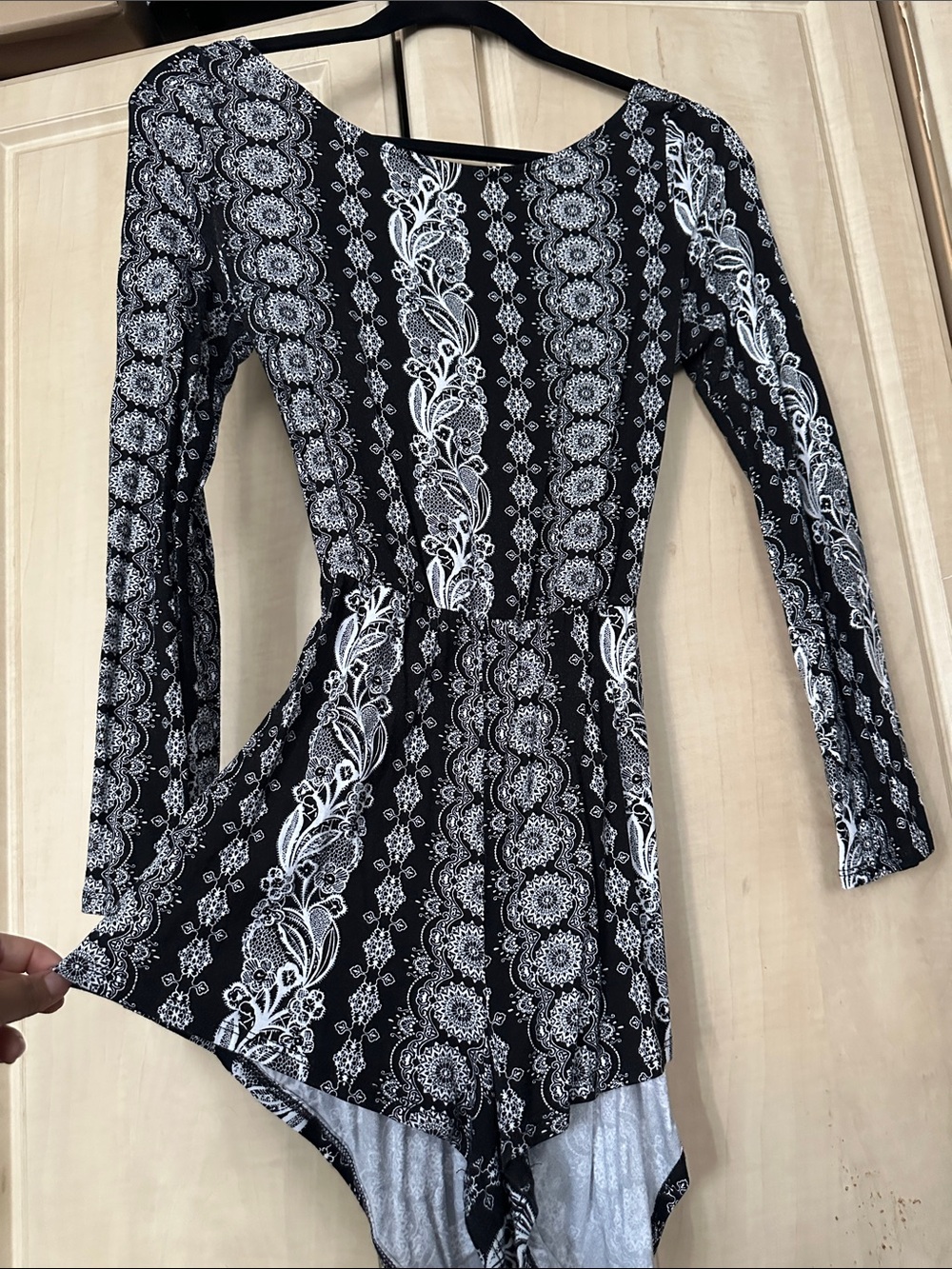 Black & White Printed Long Sleeve Romper